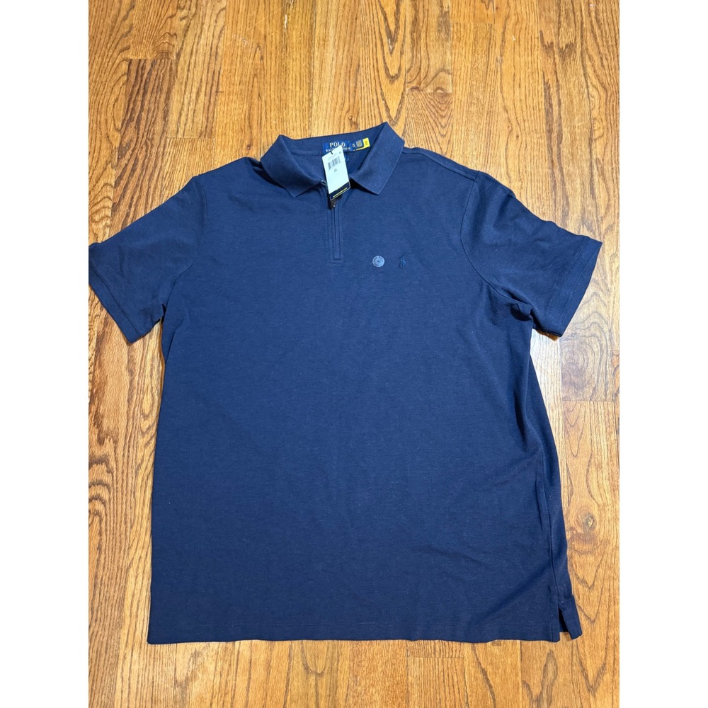 Polo Ralph Lauren Mens XL Navy Blue Quarter Zip Short Sleeve Mesh Polo Shirt NWT